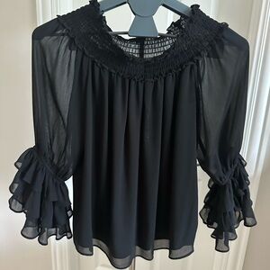Elegant Black Sheer Ruffle Sleeve Top